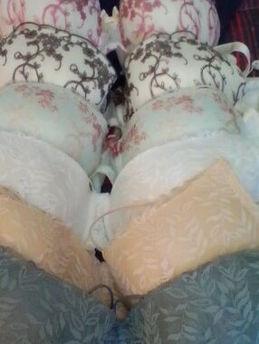 Source Unknown Floral Lace Bras in Cream, Pink, Tan, Green and Gray